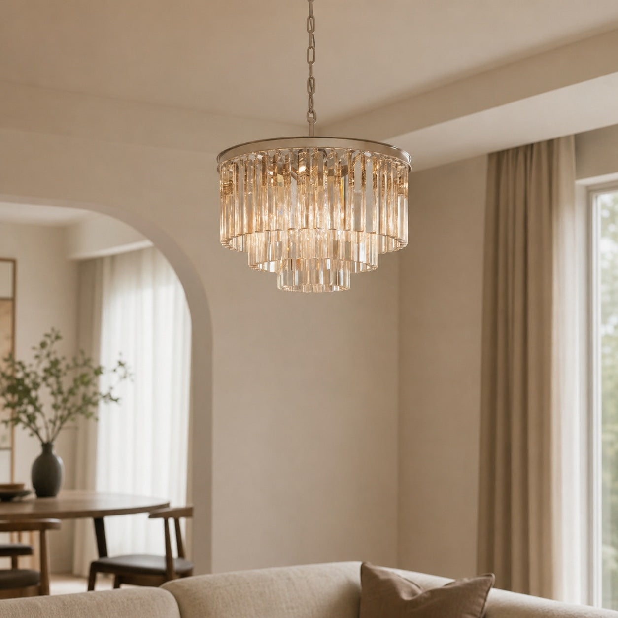 Aurevon Crystal Prism Metal Frame Modern Ceiling Chandelier for Home and Hotel