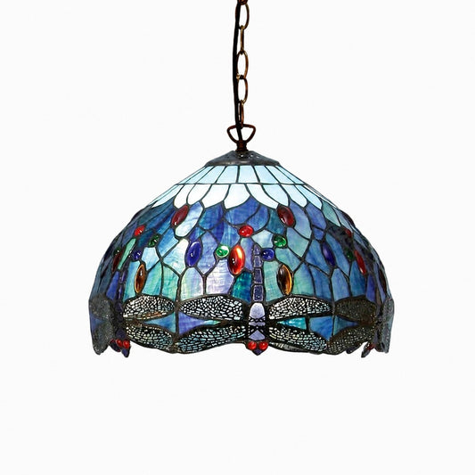 TF Dragonfly Tiffany Pendant Light – Art Nouveau Stained Glass Pendant for Living