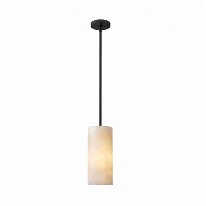 Hand Carved Alabaster Cylinder Pendant Light
