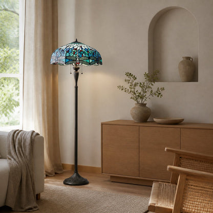 TF Dragonfly Motif Floor Lamp – Vintage Stained-Glass for Living Rooms