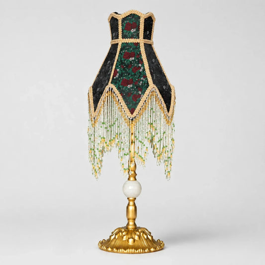 French vintage beaded fringe table lamp