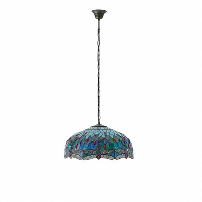TF Dragonfly Blue Tiffany-Deckenleuchte – Jugendstil-Pendelleuchte aus Buntglas für Wohnzimmer