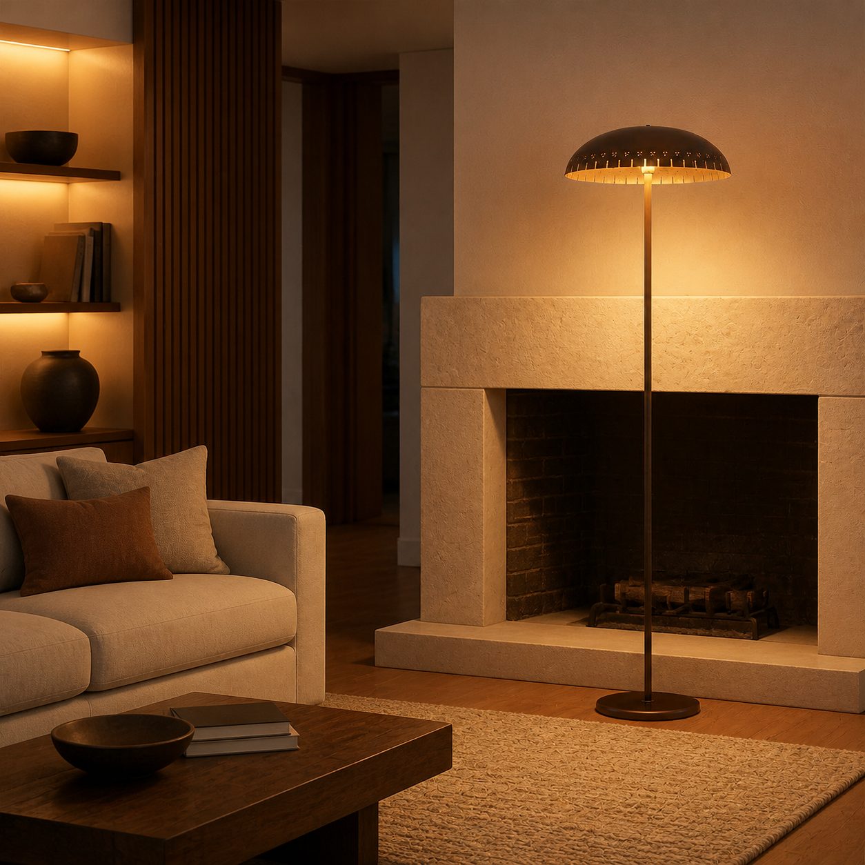 Lustrona Metal Standing Floor Lamp – Modern Half-Dome Shade Accent Light for Home Styling