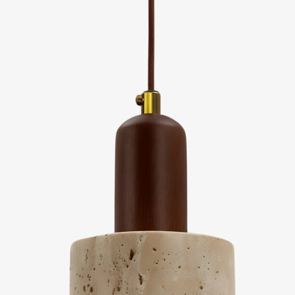 WabiLum Minimalist Japanese Travertine Wood Pendant Light - Elegant Home Lighting for Bedroom