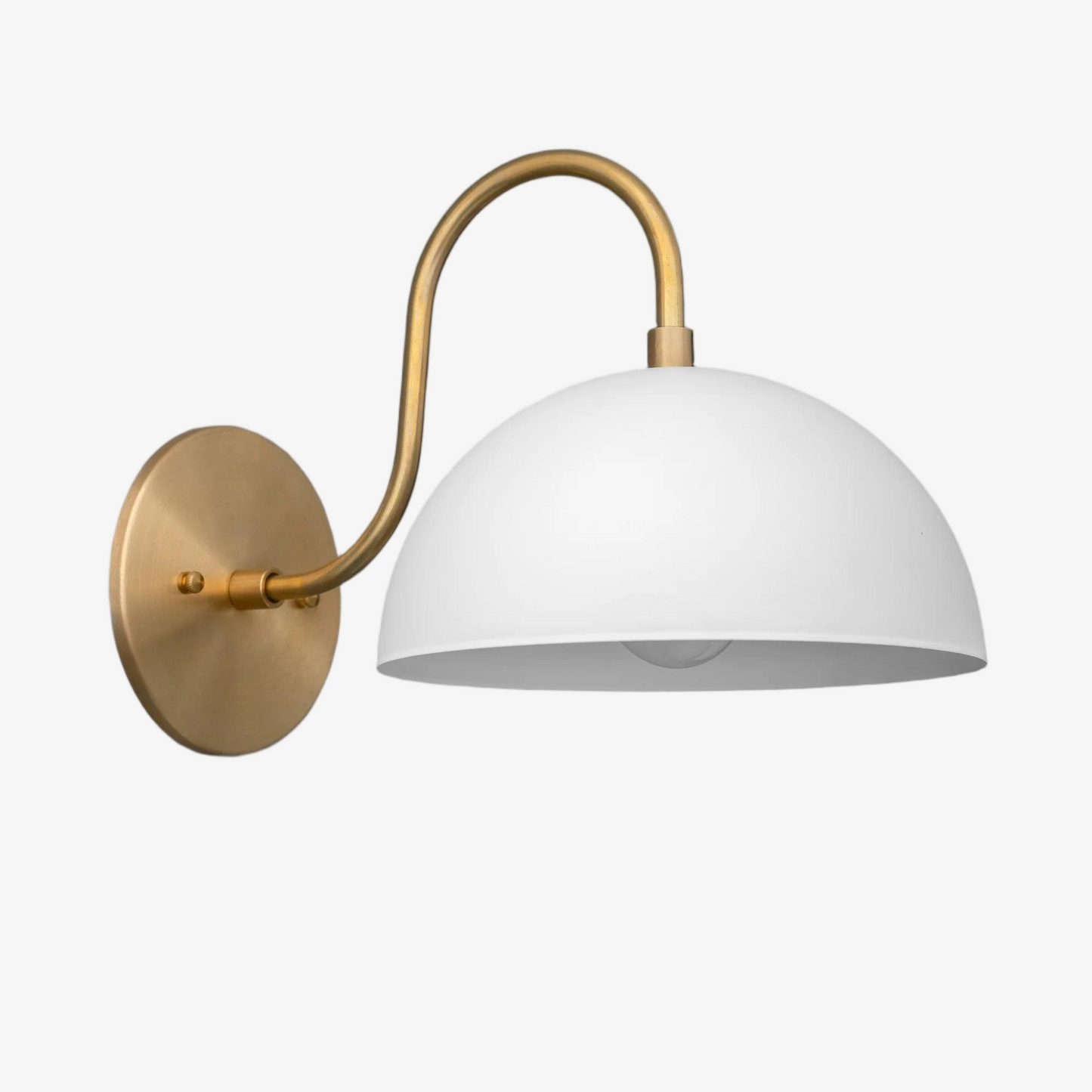 Curva Metal  Industrial Wall Sconce - Curved Brass Arm - Hammered Dome Light Fixture