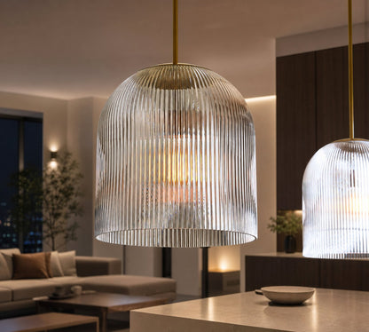 Bravira Pendelleuchte aus geripptem Glas – elegante Kücheninsellampe