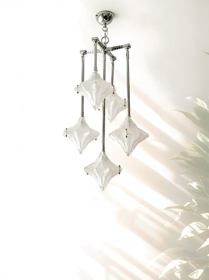 Art Deco Astris Star Chandelier – Frosted Glass Deco Fixture for Dining Room