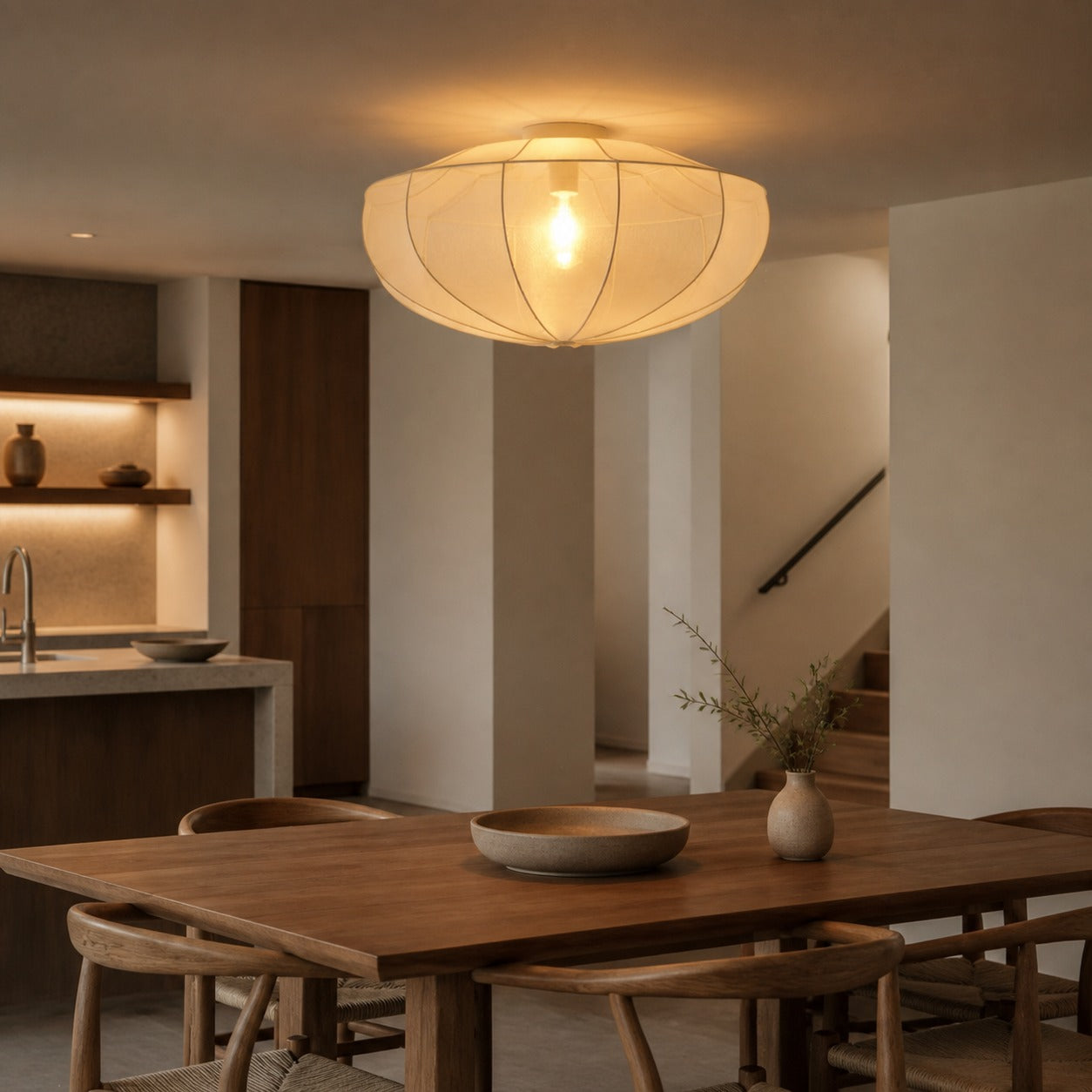 Lumifil Deckenleuchte mit drapiertem Netzgewebe – Boho-Stil-Lampe mit rustikalem, strukturiertem Schirm für Wohnzimmer oder Schlafzimmer