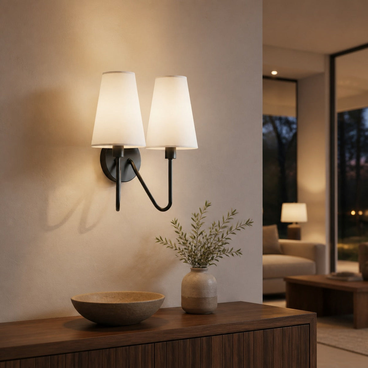 Arcuma Vintage Inspired Metal Wall Sconce - Handcrafted Fabric Shade for Bedroom