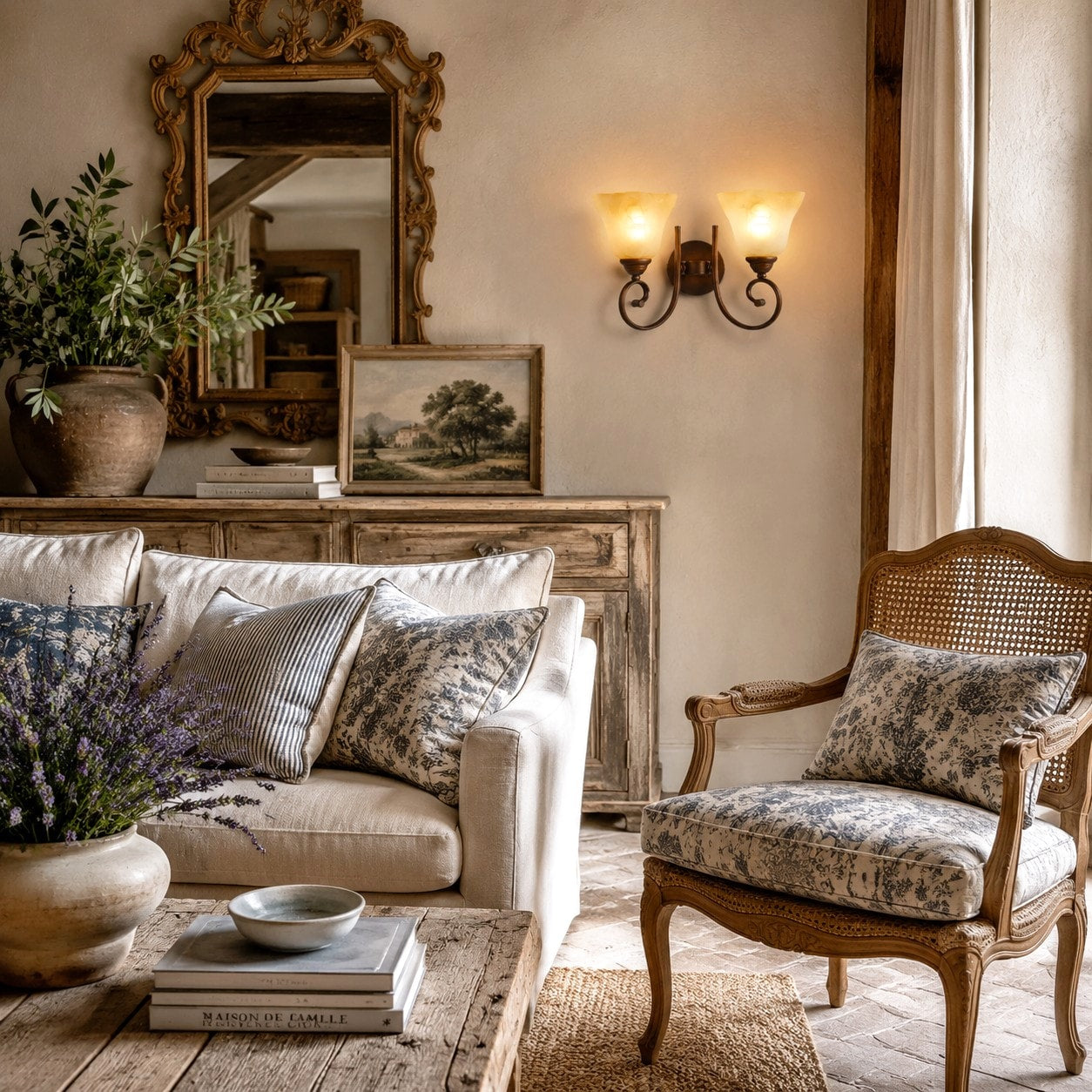 Two-light frosted glass wall sconce in a classic room
