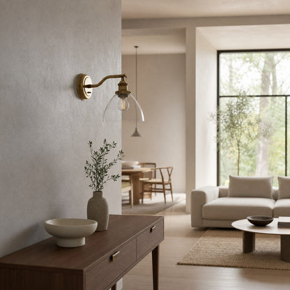 Adjustable Hansen Brass Wall Sconce - Clear Glass Design