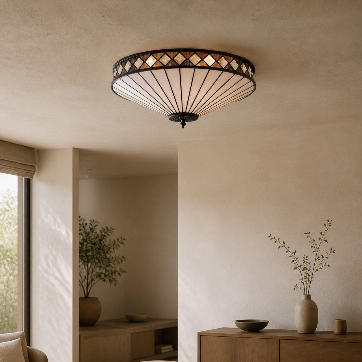 TF Fargo Geometrische Deckenleuchte – Handgefertigte Art-Deco-Lampe aus Buntglas für den Eingangsbereich