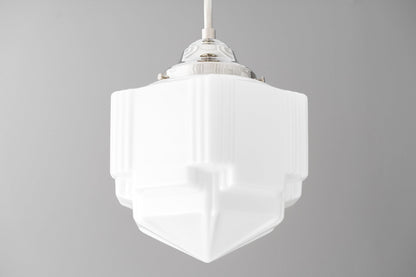 Geotower Glass Modern Pendant Light - Skyscraper Design - Brass or Black or Nickel Finish