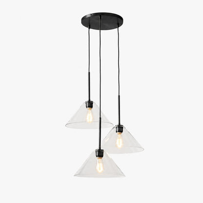 Conica 3-flammiger Kegel-Kronleuchter – Skulpturale Pendelleuchte aus Glas im modernen Stil