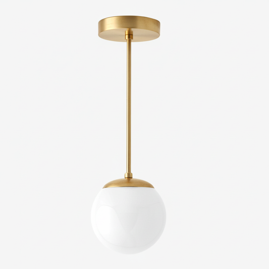 Glorica Glass White Globe Pendant Light - Mid Century Modern Glass Hanging Fixture