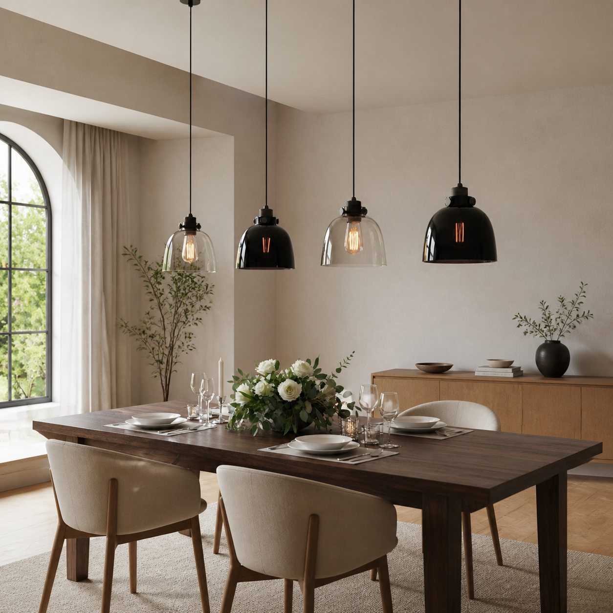 Pendelleuchte aus getöntem Glas von Readium – minimalistischer, verstellbarer Kuppelschirm für Kücheninsel und Esszimmer