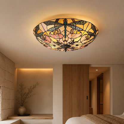 TF Ashton Tiffany Libellenmotiv Tiffany Glas-Aufbauleuchte - Übergangsstil für Schlafzimmer und Wohnzimmer