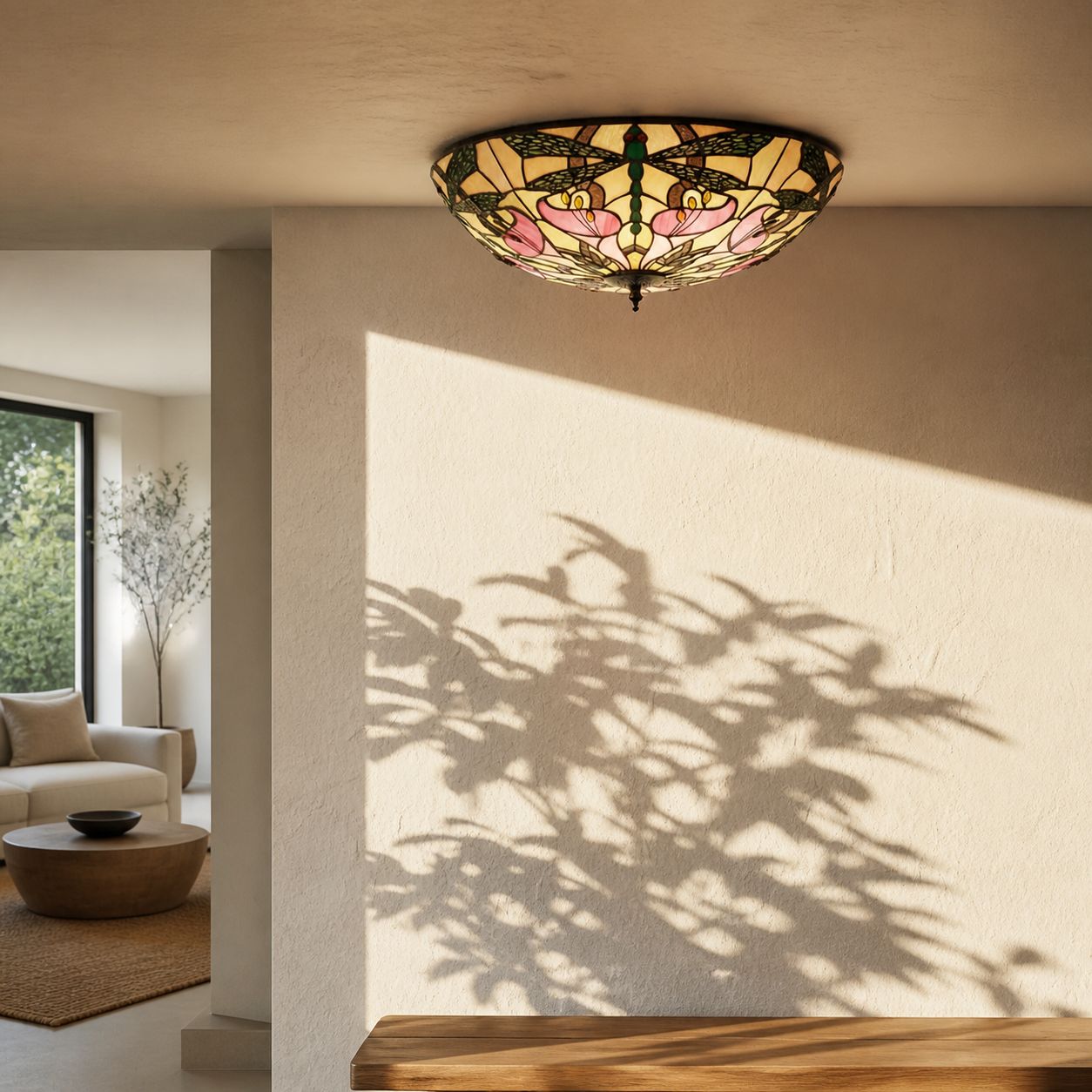 TF Ashton Tiffany Libellenmotiv Tiffany Glas-Aufbauleuchte - Übergangsstil für Schlafzimmer und Wohnzimmer
