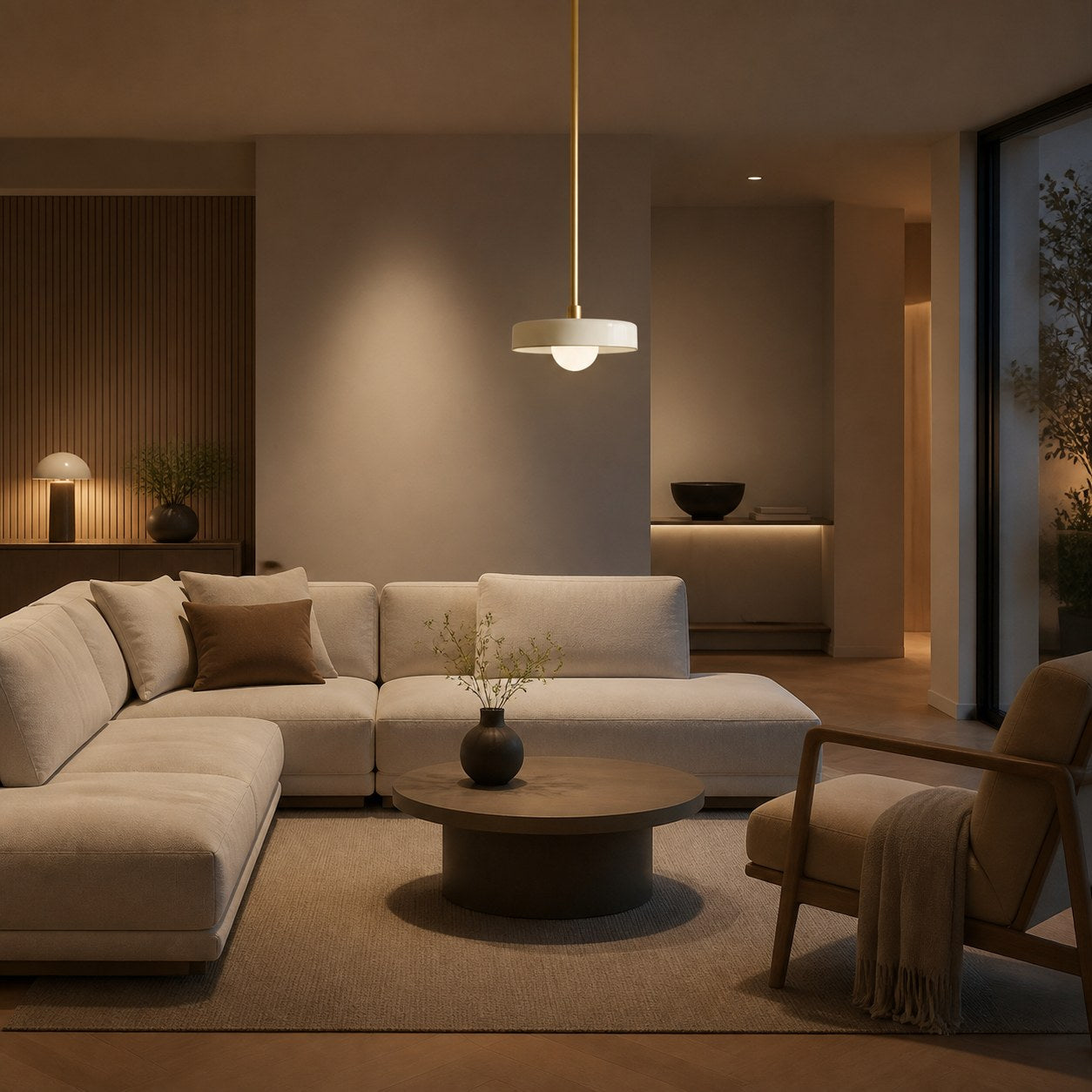Kalo Modern Pendant Light - Sleek Metal Rod and Disc Orb Glass Design