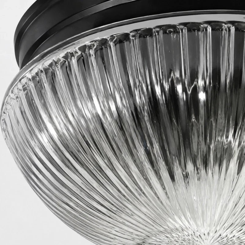 Close detail of ribbed clear glass texture and black canopy