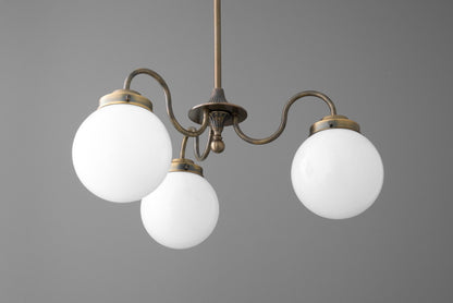 Glorica Glass Vintage Globe Chandelier - Brass 3-Light Frosted Glass Hanging Fixture