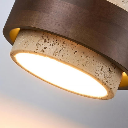 MokuStone Wabi Sabi Travertine Ceiling Lamp - Textured Stone Flush Mount Lighting for Home