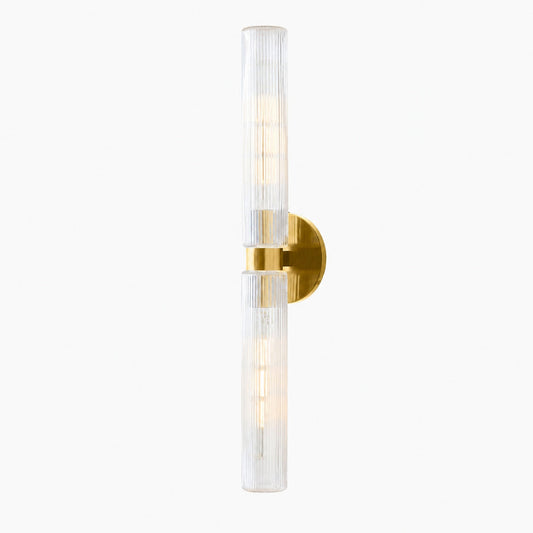 Rivora Modern Fluted Glass Wall Light - Double Short Indoor Outdoor Sconce