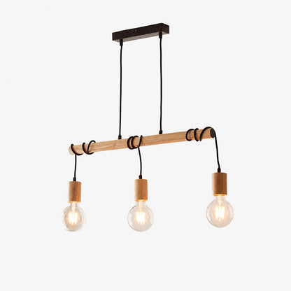 Virell Adjustable Linear Ceiling Light – 3‑Bulb Wooden and Metal Design for Kitchen Island or Office
