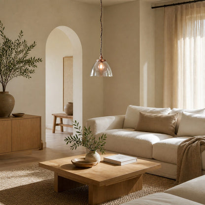 Novera Art Deco Kuppel-Hängeleuchte mit verstellbarer Höhe und Glasschirm - Wohnzimmer