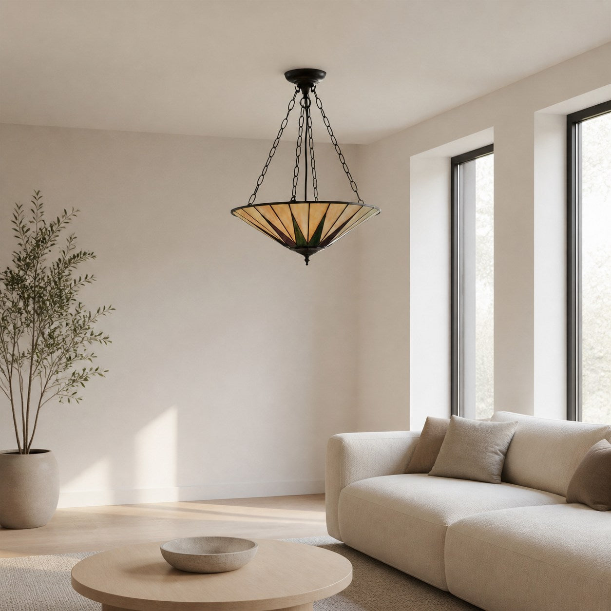 TF Dark Star Tiffany Ceiling Lamp – Stained Glass Star Design for Dining or Hall