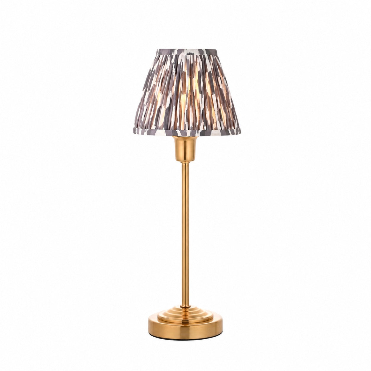 Bronzuno Tischleuchte mit gemustertem Stoff – Ausführung in Messing oder Bronze, modern-bohemischer Stil, ideal für Nachttisch und Wohnzimmer