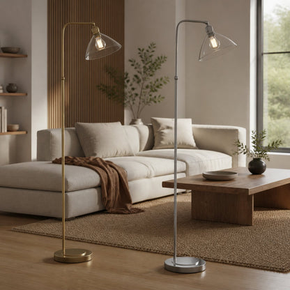 Clarione Art Deco Floor Lamp with Clear Glass Shade and Metal Base