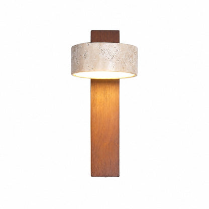 Waloria Contemporary Wall Lamp – Minimalist Wooden Fixture with Natural Stone Shade for Living Room N56