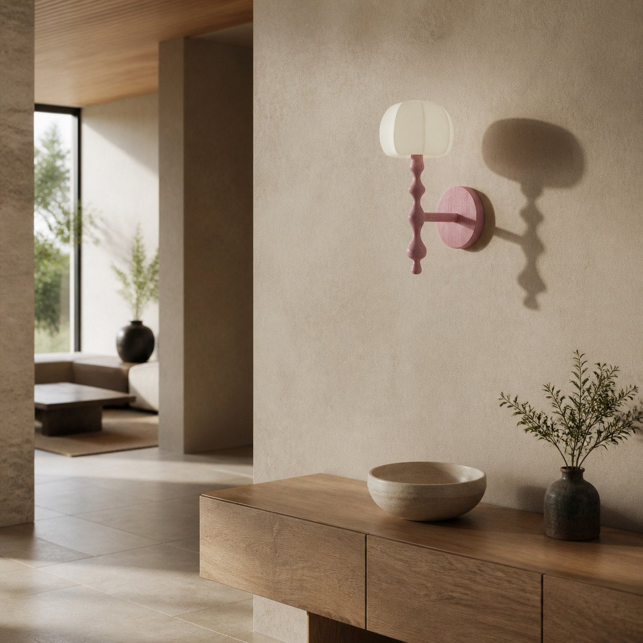 Savara Moderne Wandleuchte mit gebogenem Sockel – Sanfter, diffuser Stoffschirm für Flure und Wohnzimmer
