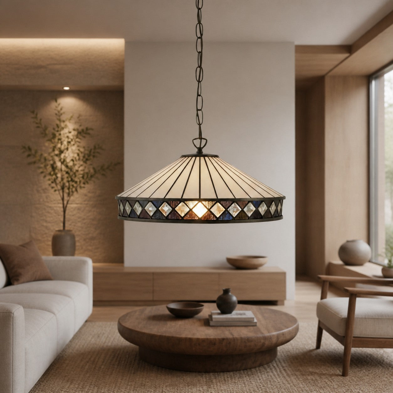 TF Fargo Pendant Light - Tiffany Style Lighting with an Art Deco Shade and Adjustable Chain