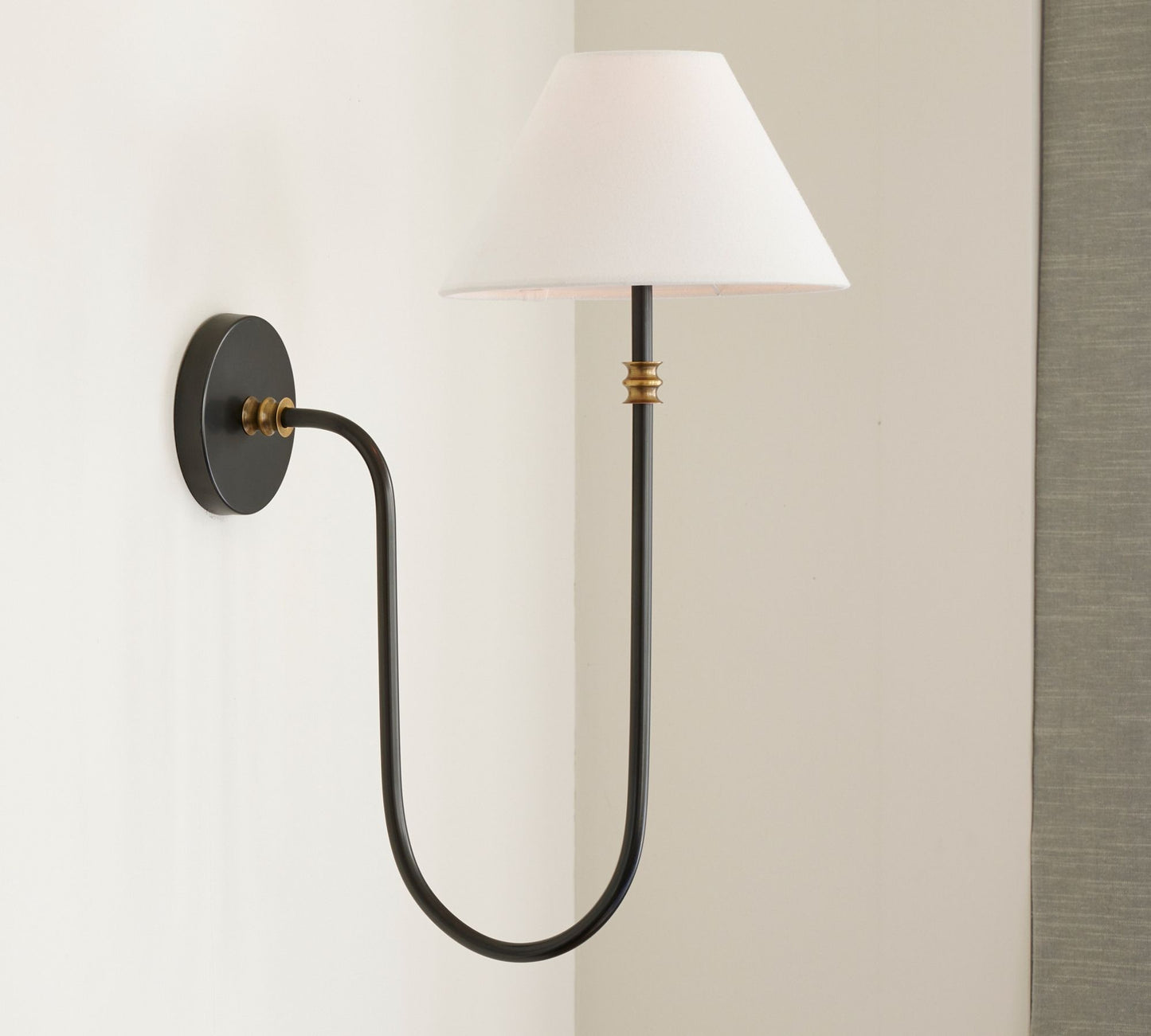Calin Vintage Inspired Metal Wall Light with Soft Linen Shade - Elegant Accent Lighting for Any Space