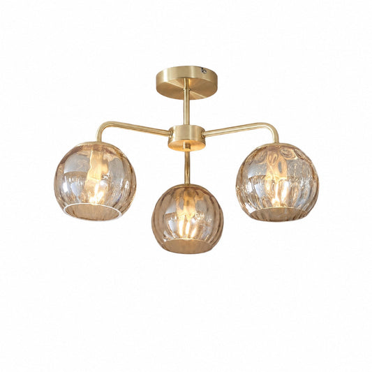 Elegante 3-flammige Deckenleuchte in Messingoptik – Globe Semi Flush Light