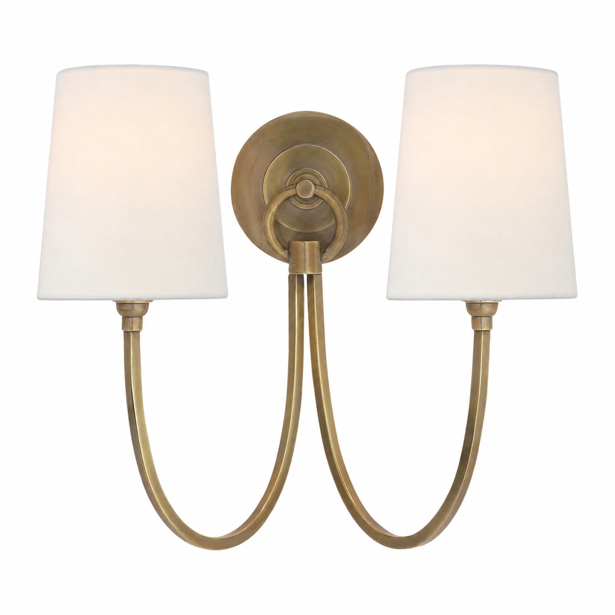 Roven Modern Double Wall Sconce with Curved Arms and Fabric Shades – Classic Accent Lighting for Bedroom