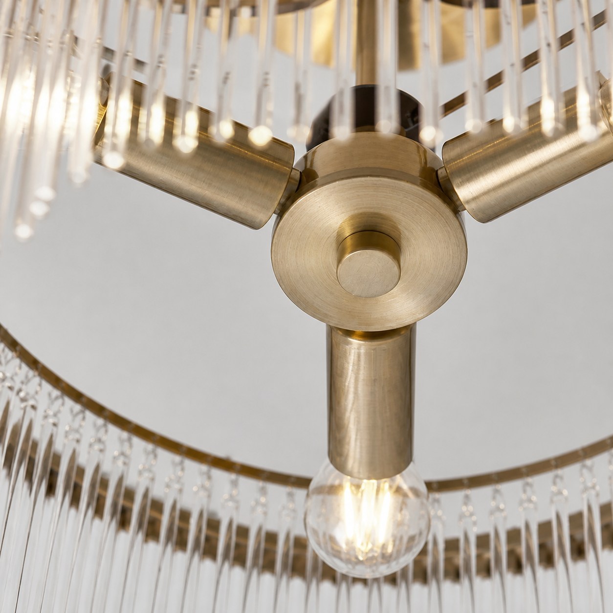 RibGlow Antique Brass 3-Light Ceiling Light with Clear Glass - Hallway or Bedroom