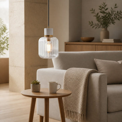 Korlisse Pendelleuchte aus Naturstein und Glas – Stilvolle Lampe für Wohnzimmer oder Lounge