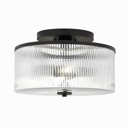 Rilona Striped Glass Drum Ceiling Fixture — Classic Semi-Flush Light for Bedroom or Office U13