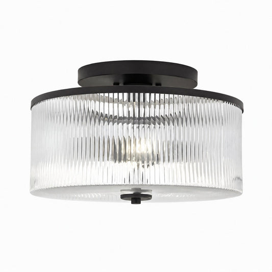 Rilona Striped Glass Drum Ceiling Fixture — Classic Semi-Flush Light for Bedroom or Office U13