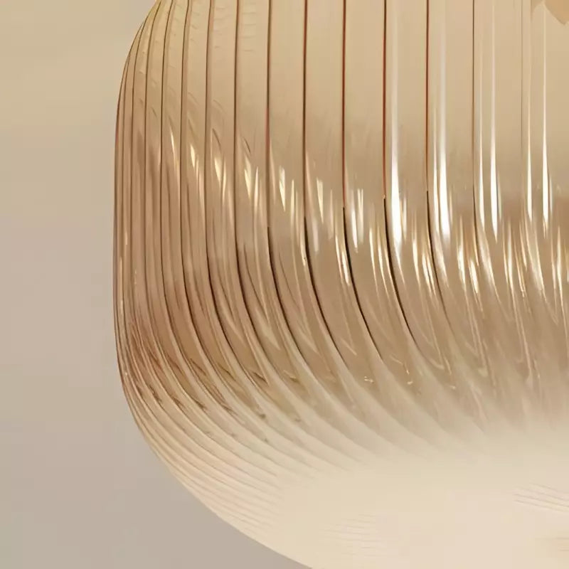 Amberflow Retro Amber Fluted Glass Ceiling Light – Round Flush Mount for Hallways and Entryways