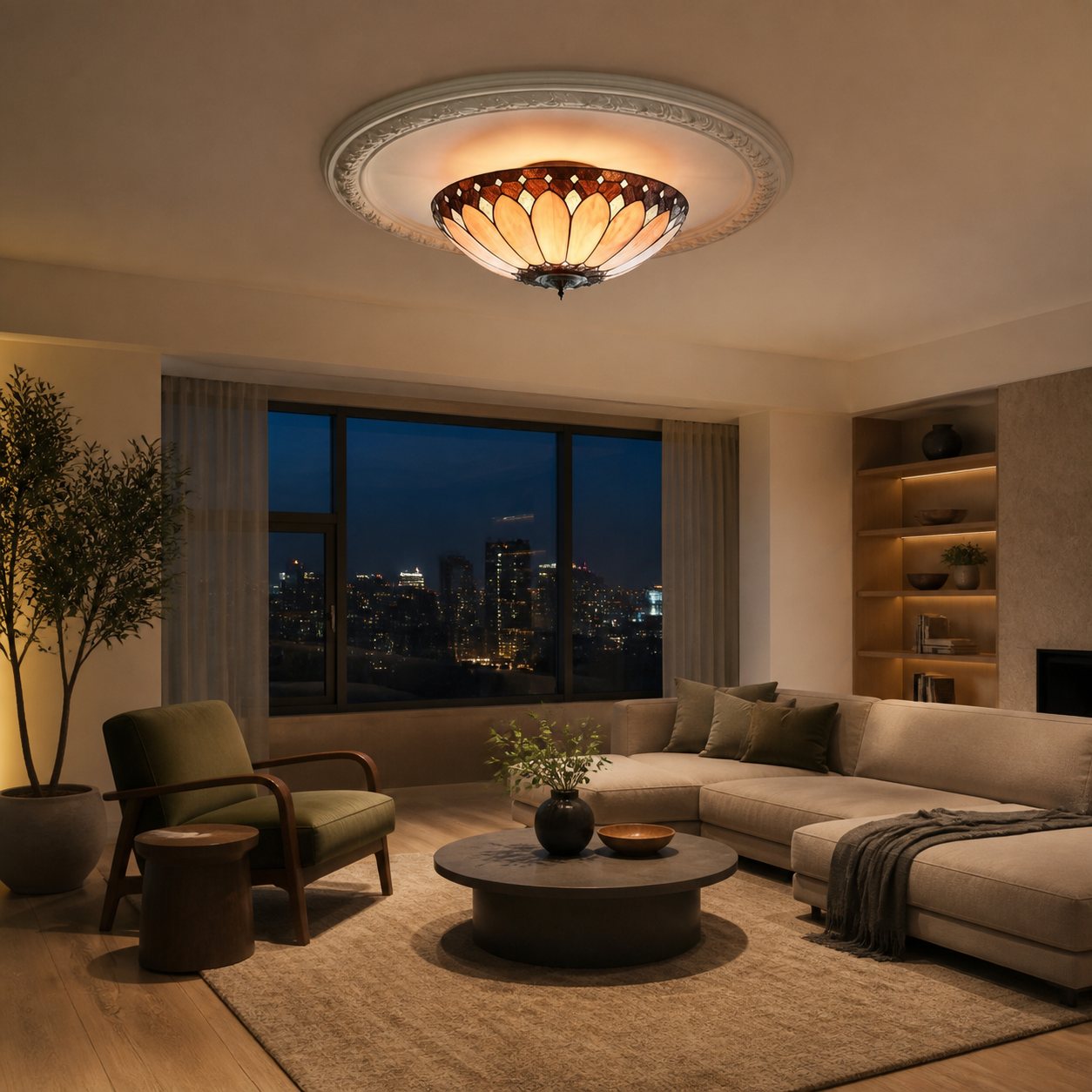 TF Brooklyn Tiffany Glas-Deckenleuchte – Art-Deco-Design für Flur oder Wohnzimmer