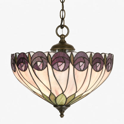 TF Hutchinson Tiffany Ceiling Light with Mackintosh Rose for Living and Dining Rooms