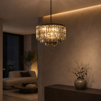 Aurevon Crystal Prism Metal Frame Modern Ceiling Chandelier for Home and Hotel