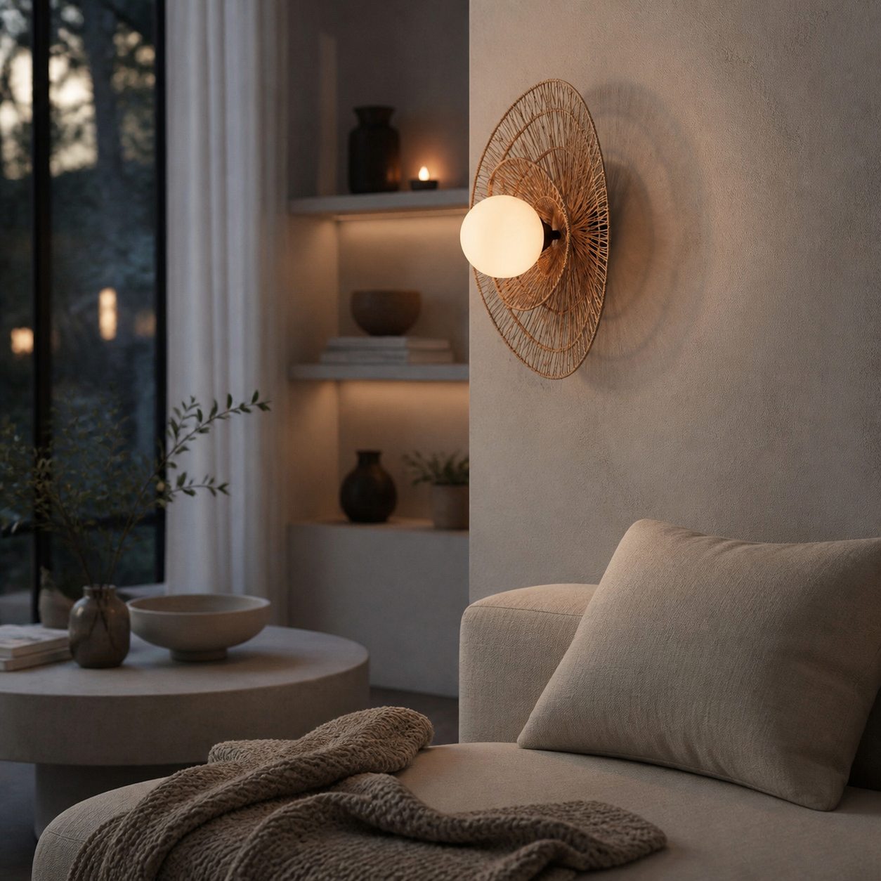 Florevian Woven Wall Sconce – Two Tier Jute Wall Sconce for Living or Bedroom