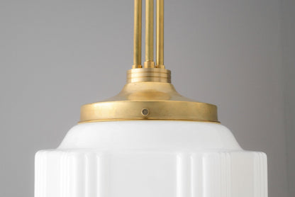 Geotower Glass Brass Pendant – Opal Globe Art Deco Hanging Light