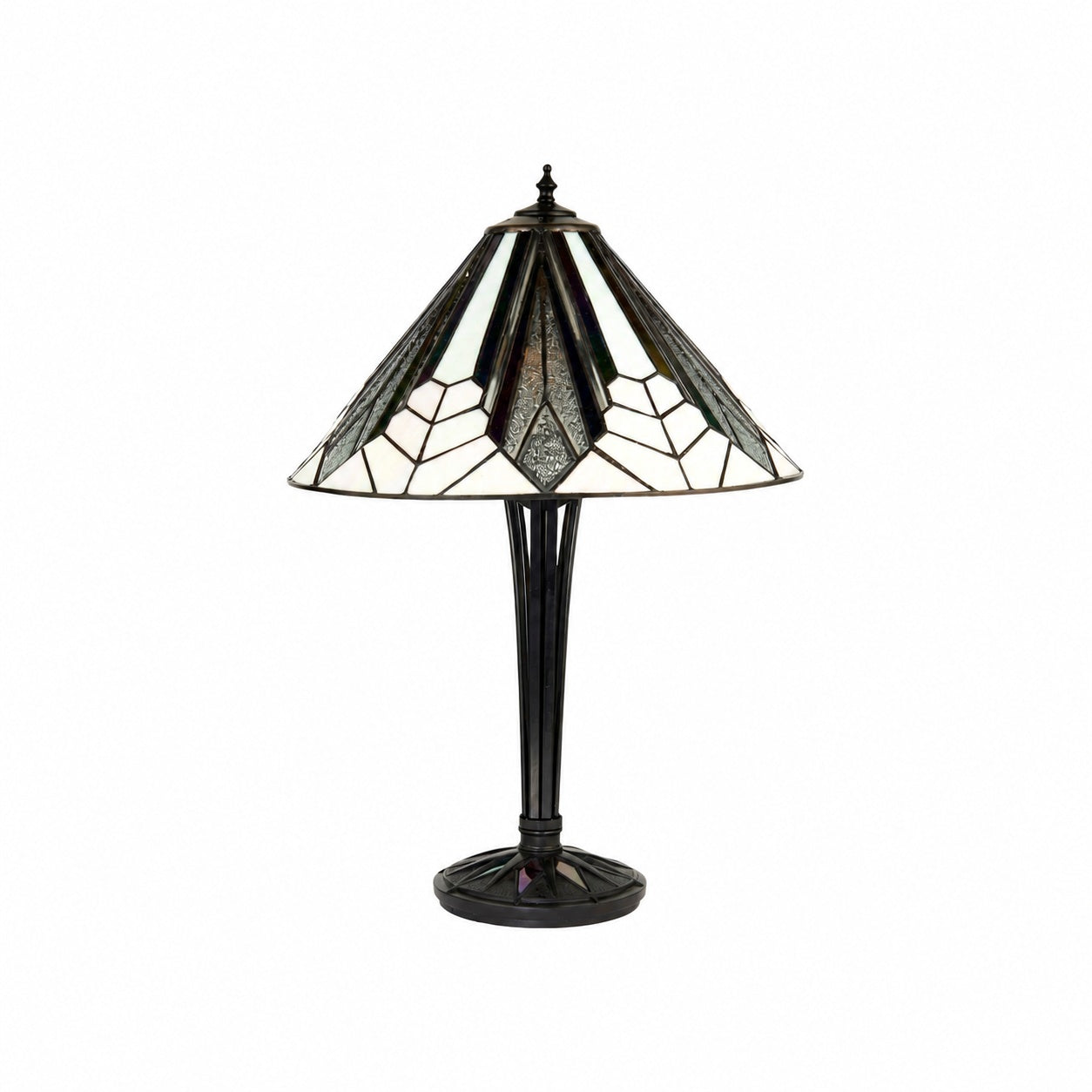 TF Astoria Art Deco Tischleuchte aus Buntglas – Facettierter und irisierender Schirm für Schlaf- oder Wohnzimmer