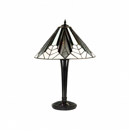 TF Astoria Art Deco Tischleuchte aus Buntglas – Facettierter und irisierender Schirm für Schlaf- oder Wohnzimmer